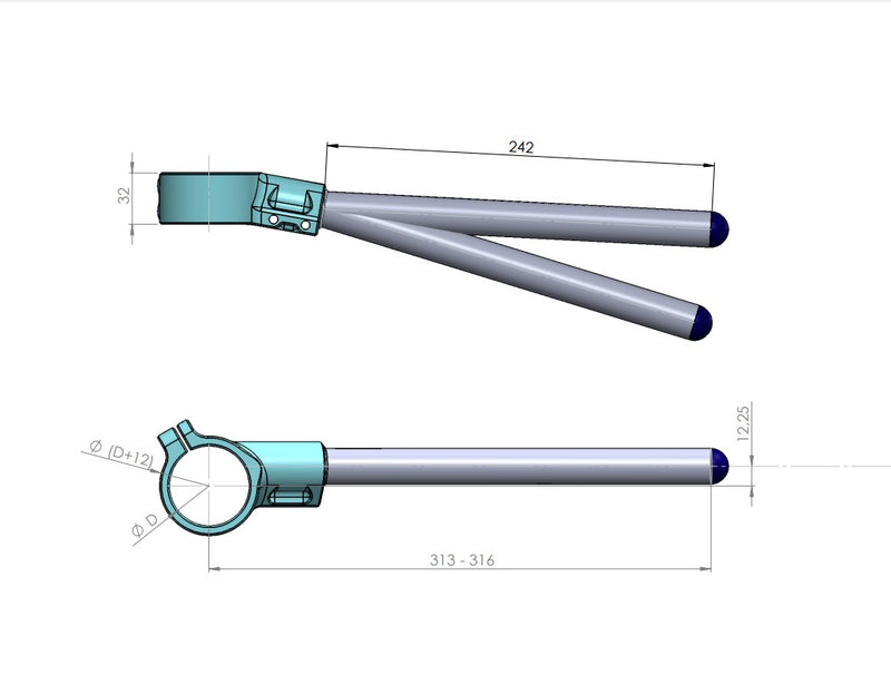 PP TUNING ADJUSTABLE CLIP ONS 55MM - 12MM OFFSET